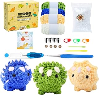 Crochet Kit for Beginners, Learn to Crochet with Crochet Animal Kit for Adults and Kids,Complete Crochet Starter Kit with Instructions and Step-by-Step Video Tutorials-Triceratops Amigurumi