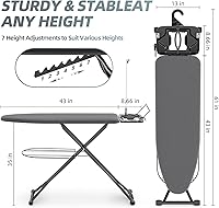 Vista 2 de KINGBOARD Tabla de planchar, tabla de planchar compacta de tamaño completo con cubierta extragruesa, soporte de 7 alturas ajustables con colgador