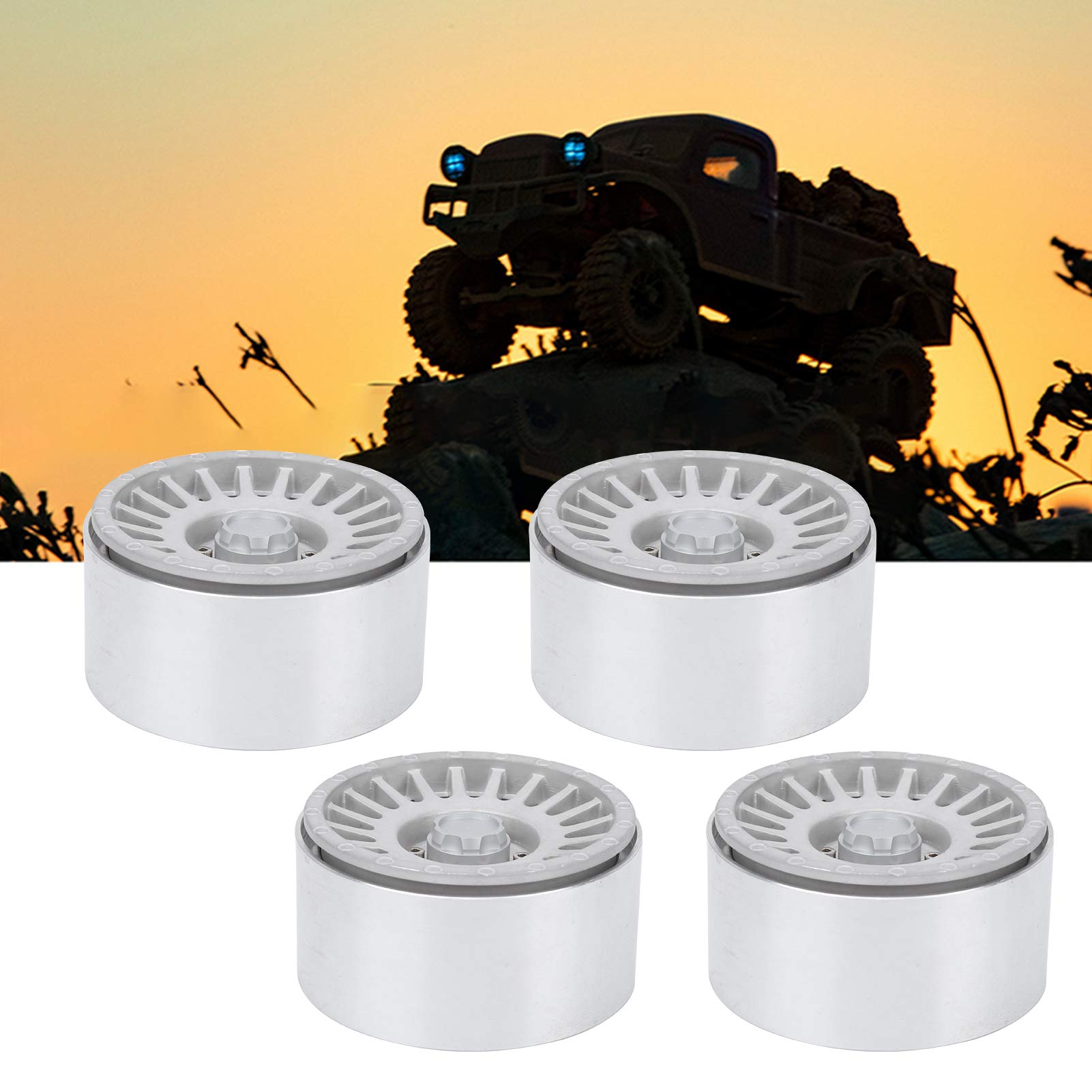 Cubo de rueda de Metal de 2,2 pulgadas, cubo de rueda sobre orugas CNC para coche de escalada, accesorio para coche RC 1/8 1/10 (Plata)