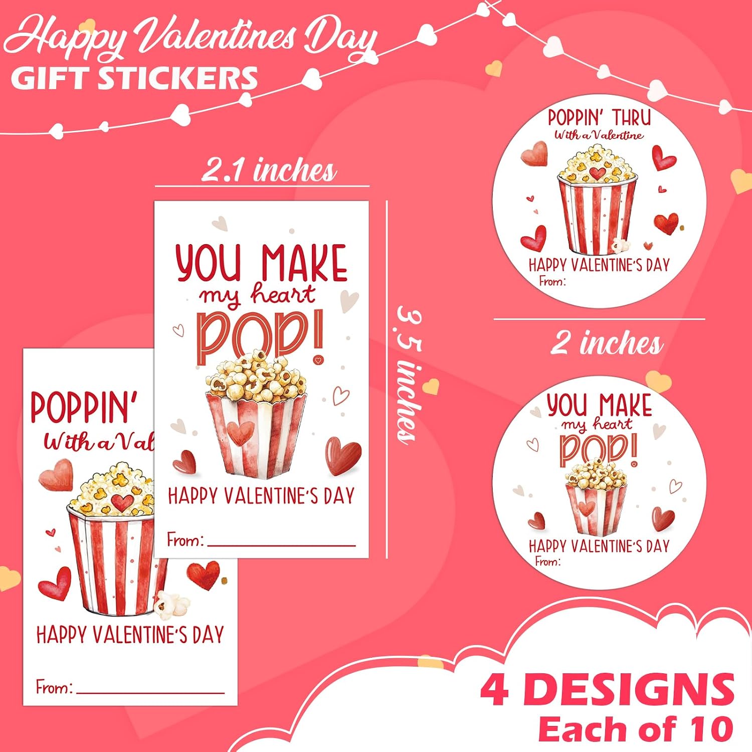 Happy Valentine's Day Gift Stickers, Popcorn Valentines Name Tags for Boys Girls, 4 Styles Have a Popping Valentines Day Stickers - 40 PCS - B02 image 2