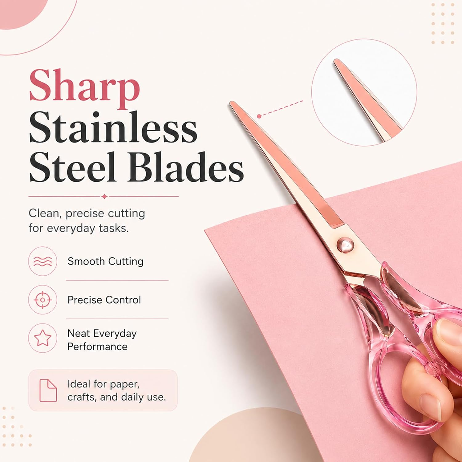 Aesthetic Purple Transparent Acrylic Scissors, 6.3" Craft Shears with Gold Sharp Stainless Steel Blades for Home Office & School, Cute Stationery Tools for Scrapbooking & Gift Wrapping