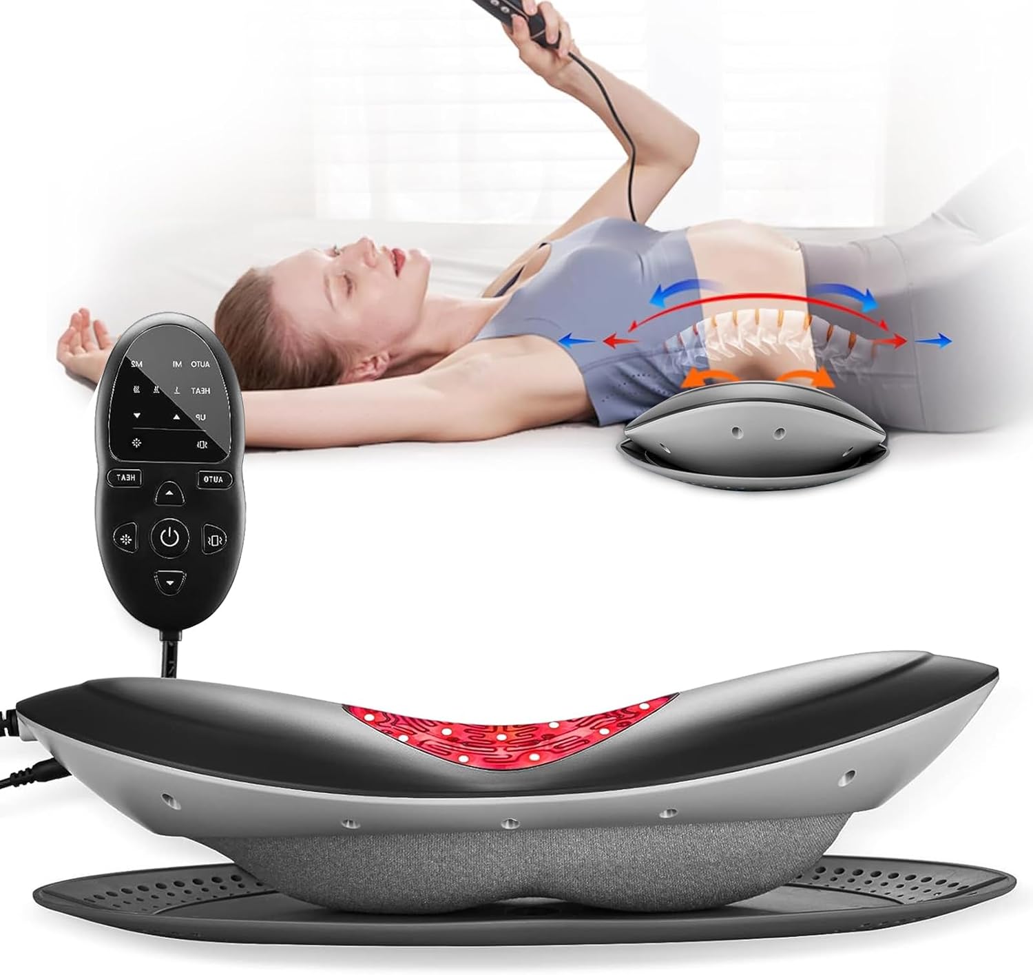 Mercy TOP Electric Lumbar Traction Device Massager with Heating Function, Electric Inflatable Back Stretcher, 5 Level Vibration Massage, Thermal Therapy from 100 to 118℉(38 to 48℃)