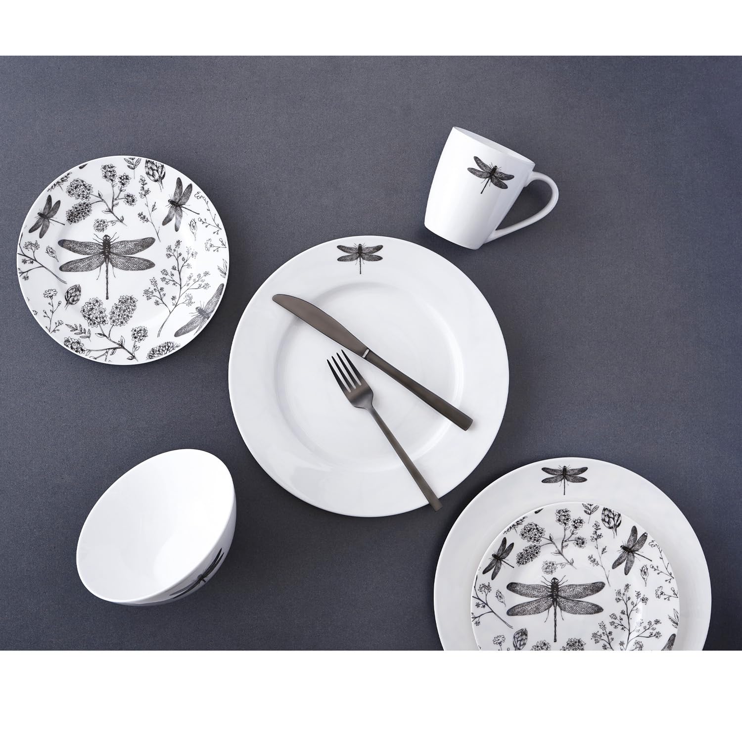 HomeStock Eclectic Exclusivity Dinnerset 16Pc Dragonfly - Elegant 16-Piece Dinner Set with Dragonfly Design, Ideal for Stylish Dining and Entertaining