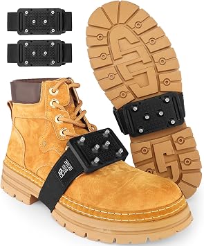 BOGI Ice Cleats Crampons, Rotatable Traction Ice Cleats for Shoes and Boots with Tungsten Studs Ice Grippers for Shoes with Adjustable Straps for Men Women in Winter Indoor/Outdoor
