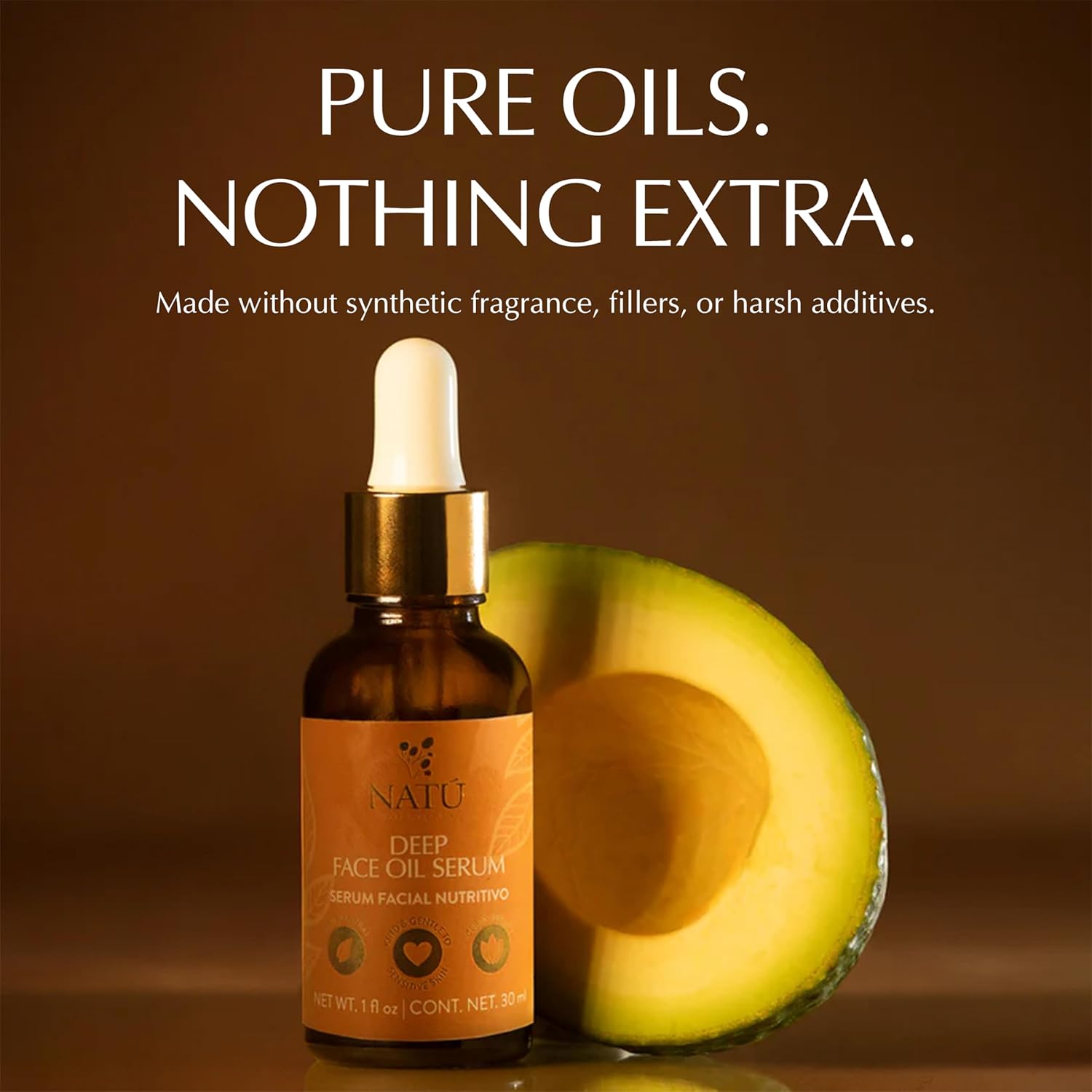 NATÚ BOTANICALS Deep Face Oil Serum for Normal to Dry Skin - Rich Botanical Face Serum with Avocado & Tea Tree Oil - Nourishing, Naturally Scented, and Clean Beauty, 1 fl oz - Image 3