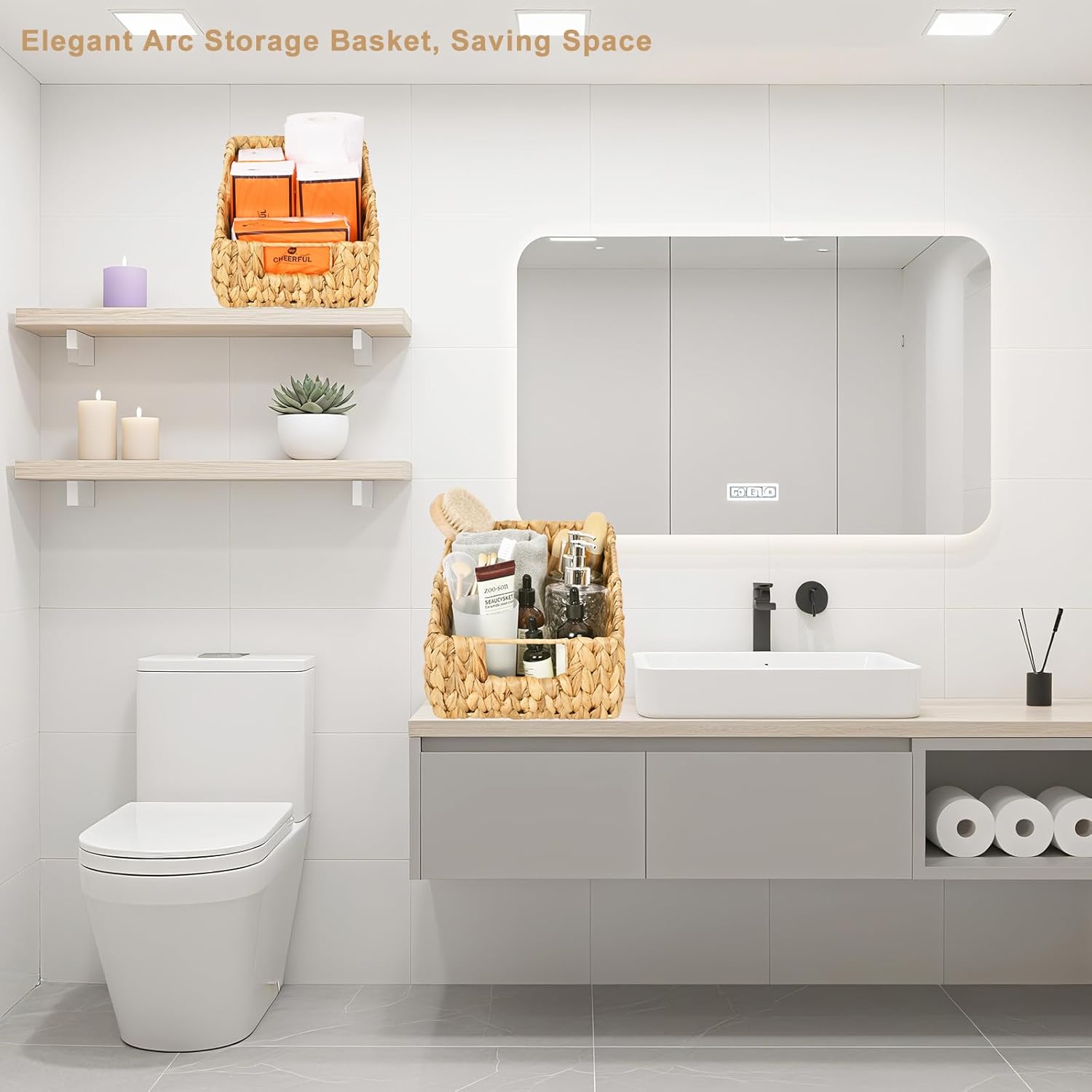 Water Hyacinth Pantry Baskets with Built-in Handles - Natural, Handwoven Wicker Storage Baskets for Storage Shelves Organizing(2 Pack)