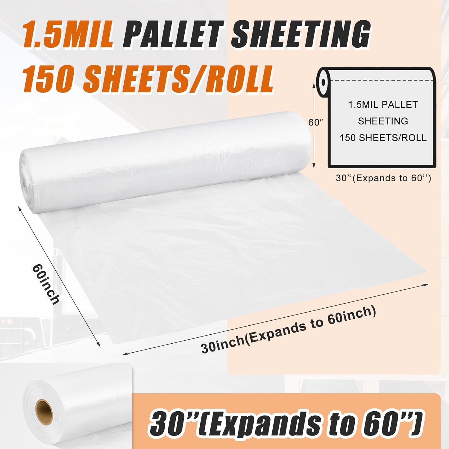 Pangda Plastic Pallet Cover Bags 60''l x 60''w 1.5 Mil (150 Bags/roll), Perforated Ldpe Pallet Top Sheeting, for Outdoors Temporary Dustproof Stacking Mat Warehouse Manufacture Truckload Shipments