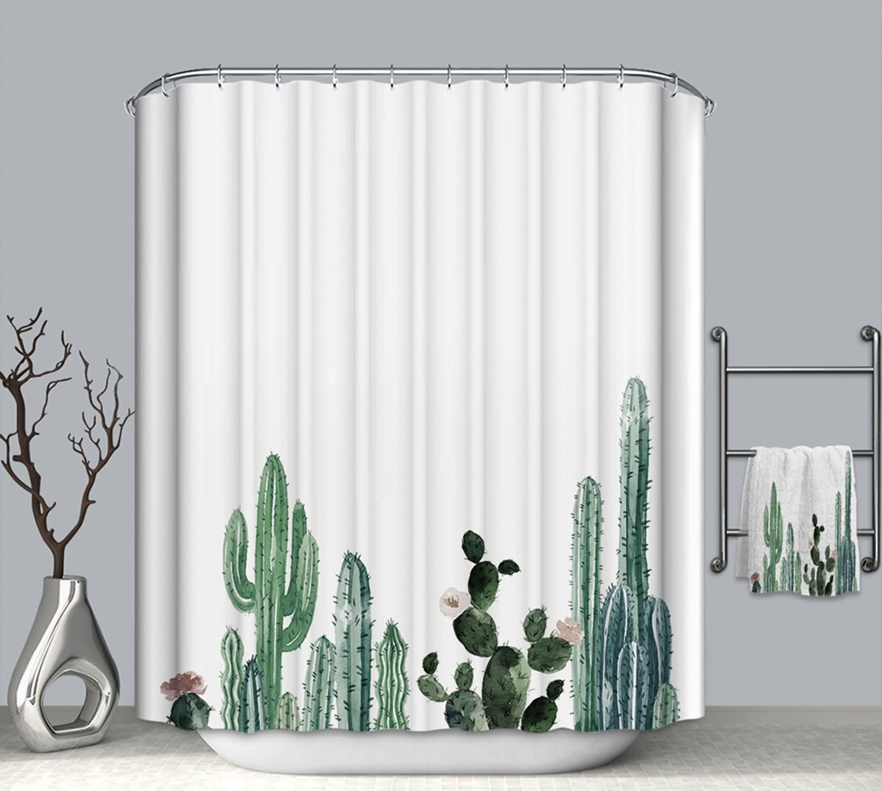 Rideau douche anti moisissure 220x180 pour baignoire saine design cactus graphique
