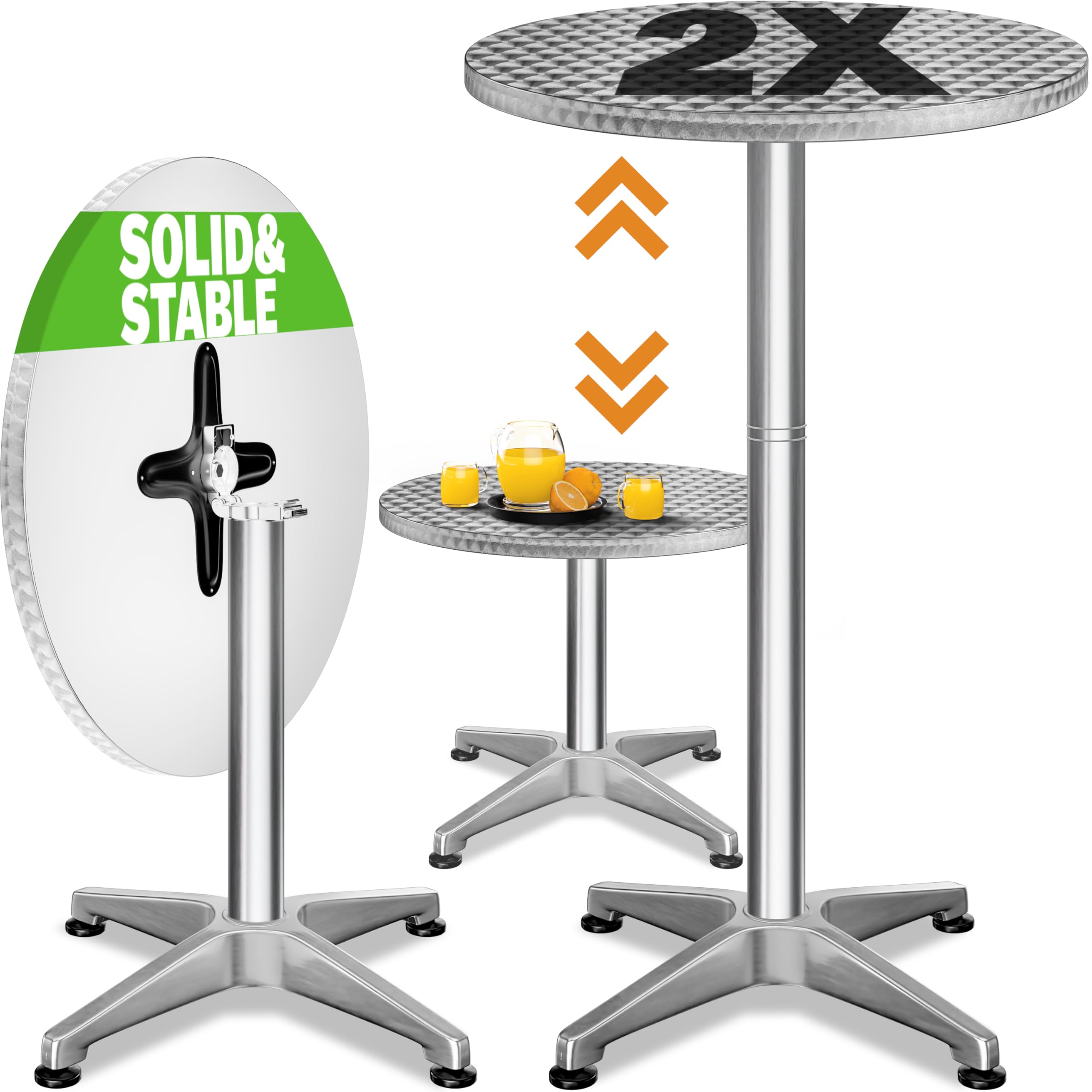 CASARIA® Bar Table | Set of 2 | Foldable & Stable | Height Adjustable 70 cm 115 cm | Round with 60 cm Diameter | Stainless Steel | Indoor Outdoor Versatility | Café | Bistro | Pub | Drinks | Cocktails