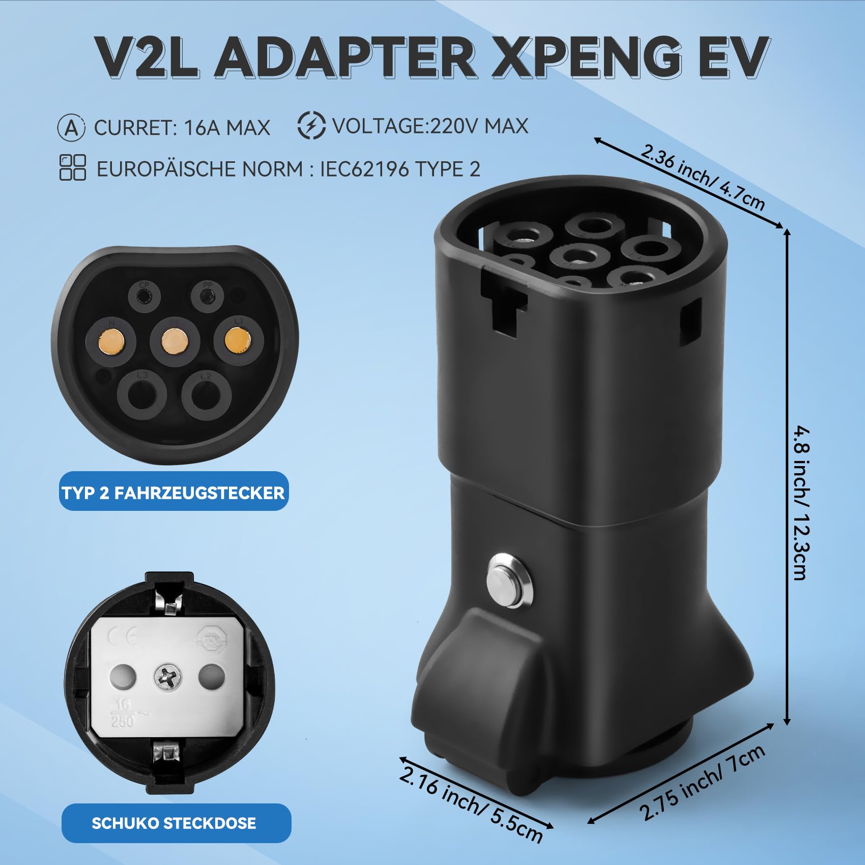 JULIK V2L Adapter für XPENG EV 3,5KW 16A 230V Vehicle to Load Adapter Kompatibel mit P7 G6 G9