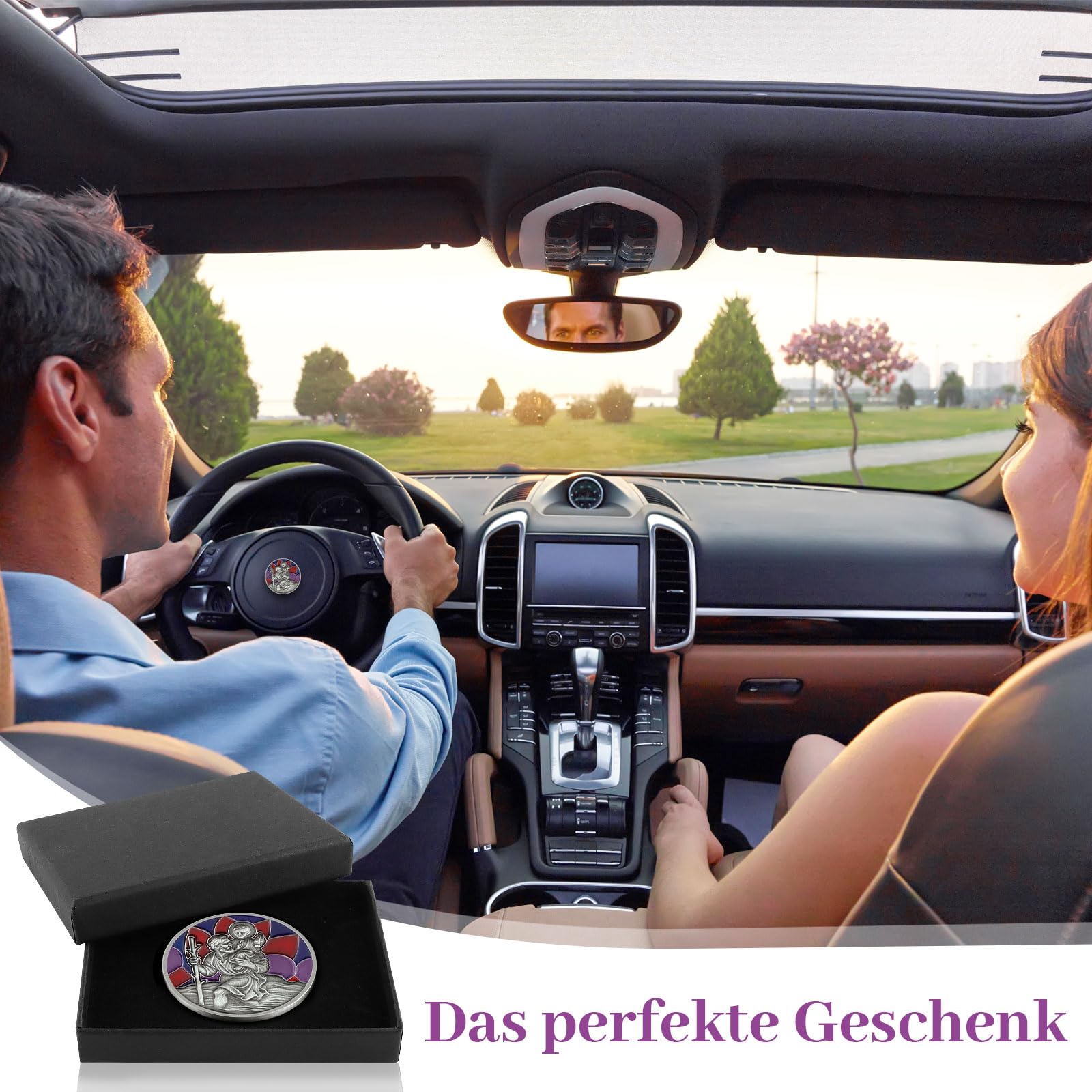 DXLing Placa de San Cristóbal para Coche Ø 4 cm Medalla de San Cristóbal para protegernos y Venir a casa Imán de Coche de San Cristóbal con imán Bolsa de Terciopelo y Pegatinas Adhesivas de Doble Cara — view 6