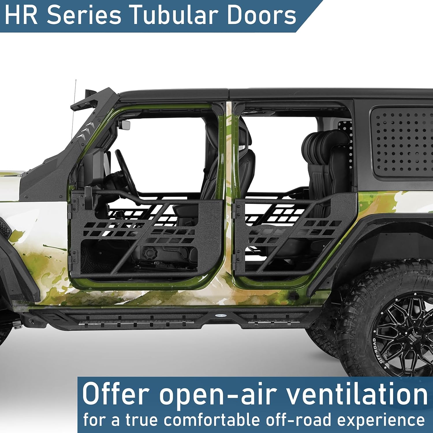 Hooke Road Wrangler/Gladiator Off-Road Front & Rear Tubular Half Door Guards for 2018-2026 Jeep Wrangler JL Unlimited & Gladiator JT, Open-Air Driving Feel, Secure Steel Latch Design