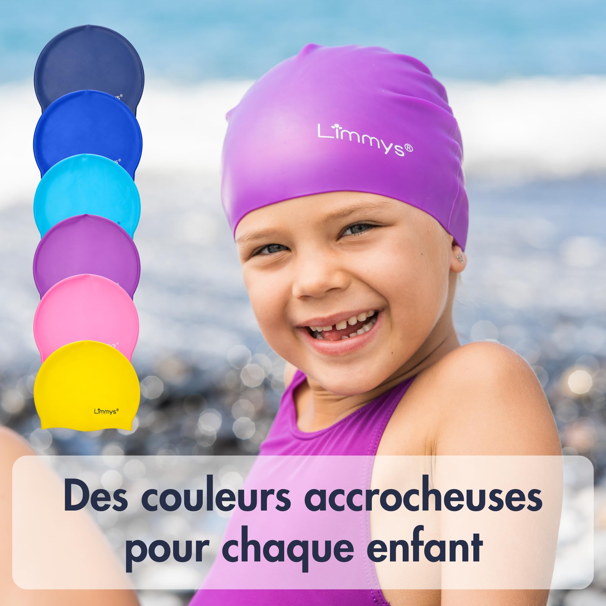 Limmys Bonnet de Bain en Silicone pour Enfants – Bonnet Doux Antidérapant pour Garçons/Filles – Ajustement Confortable Sans Tirer, Protection des Oreilles, Silicone Durable Sans Latex, Facile à Mettre