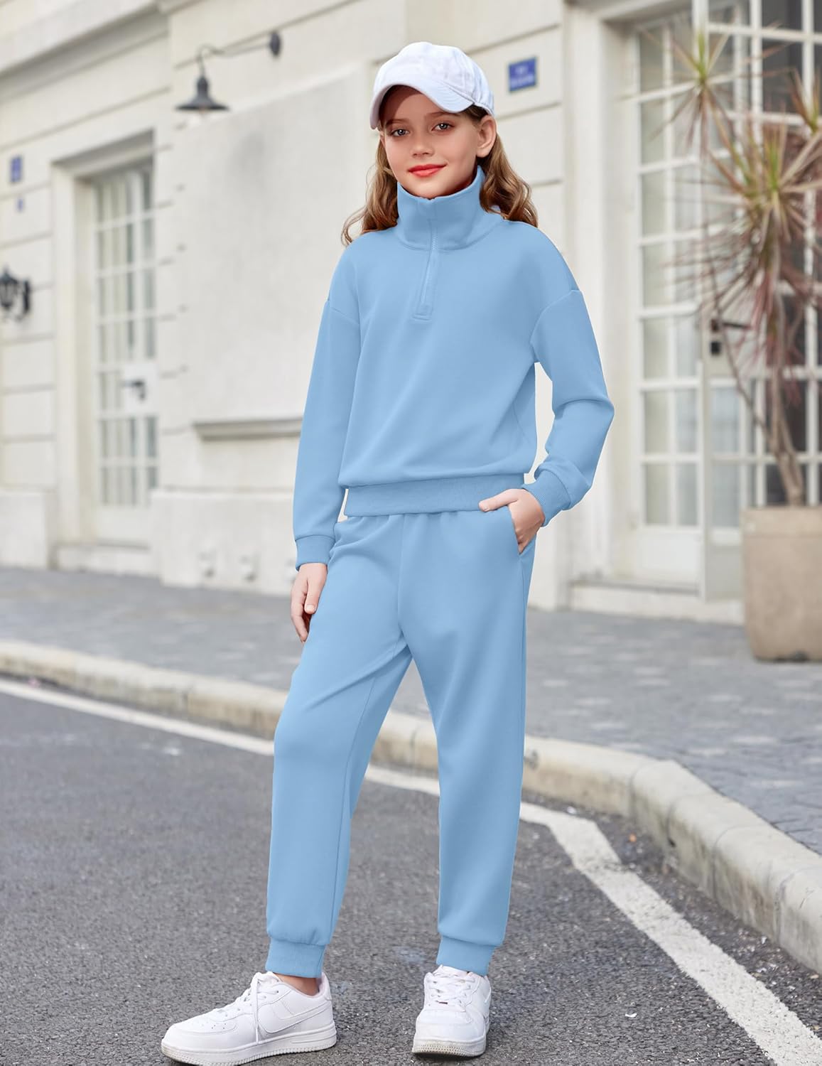Arshiner Girls 2 Piece Outfits Sweatsuit Set Half Zip Lapel Collar Long Sleeve Sweatshirt Sweatpant Tracksuit Sets - Image 5