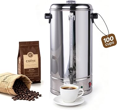 Hakka Commercial Coffee Urn 100 Cups/15L, 1250W Large Coffee Percolate Maker 32185F Hot Water Urn, Hot Beverage Dispenser for Catering Party Events