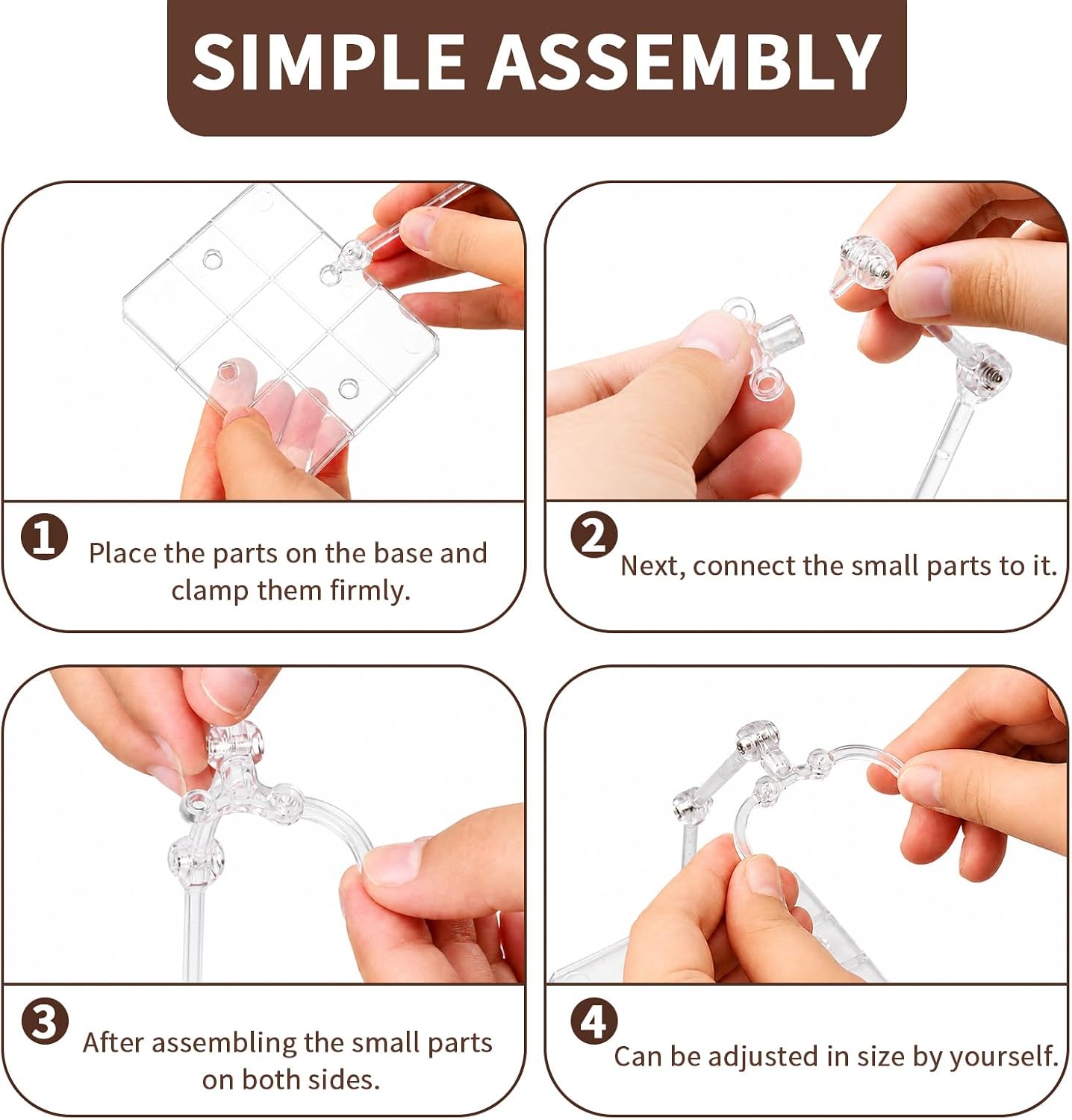8 Pack Clear Action Figure Stand, Universal Transparent Model Display Base for 6 Inch Collectible Figures, 1/100 & 1/144 Scale Model Kits, Floating Pose Doll Support Brackets image 4