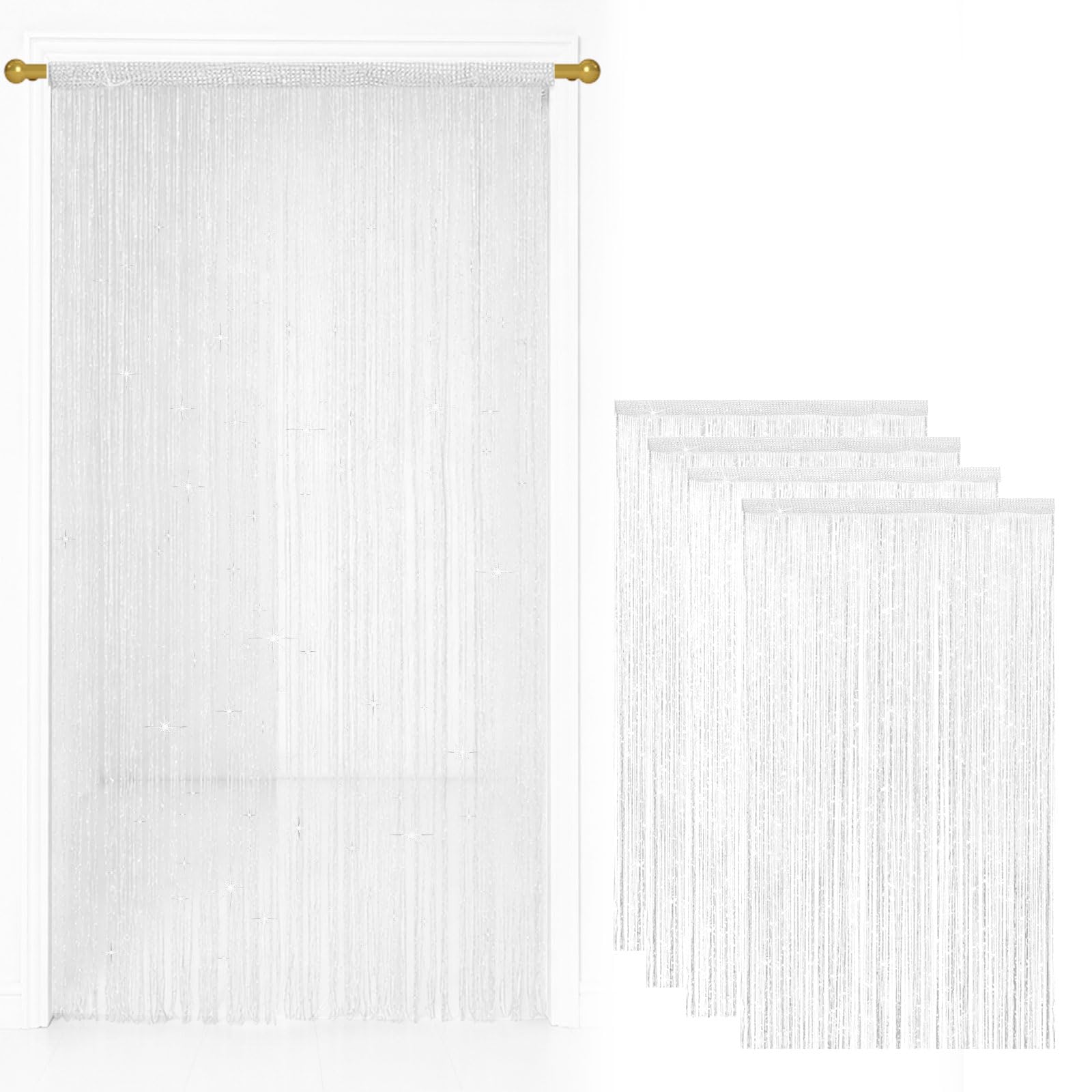 Bocguy 4 Pack String Door Curtains, 100 x 200 cm Glitter Fringe Panel White — image 1