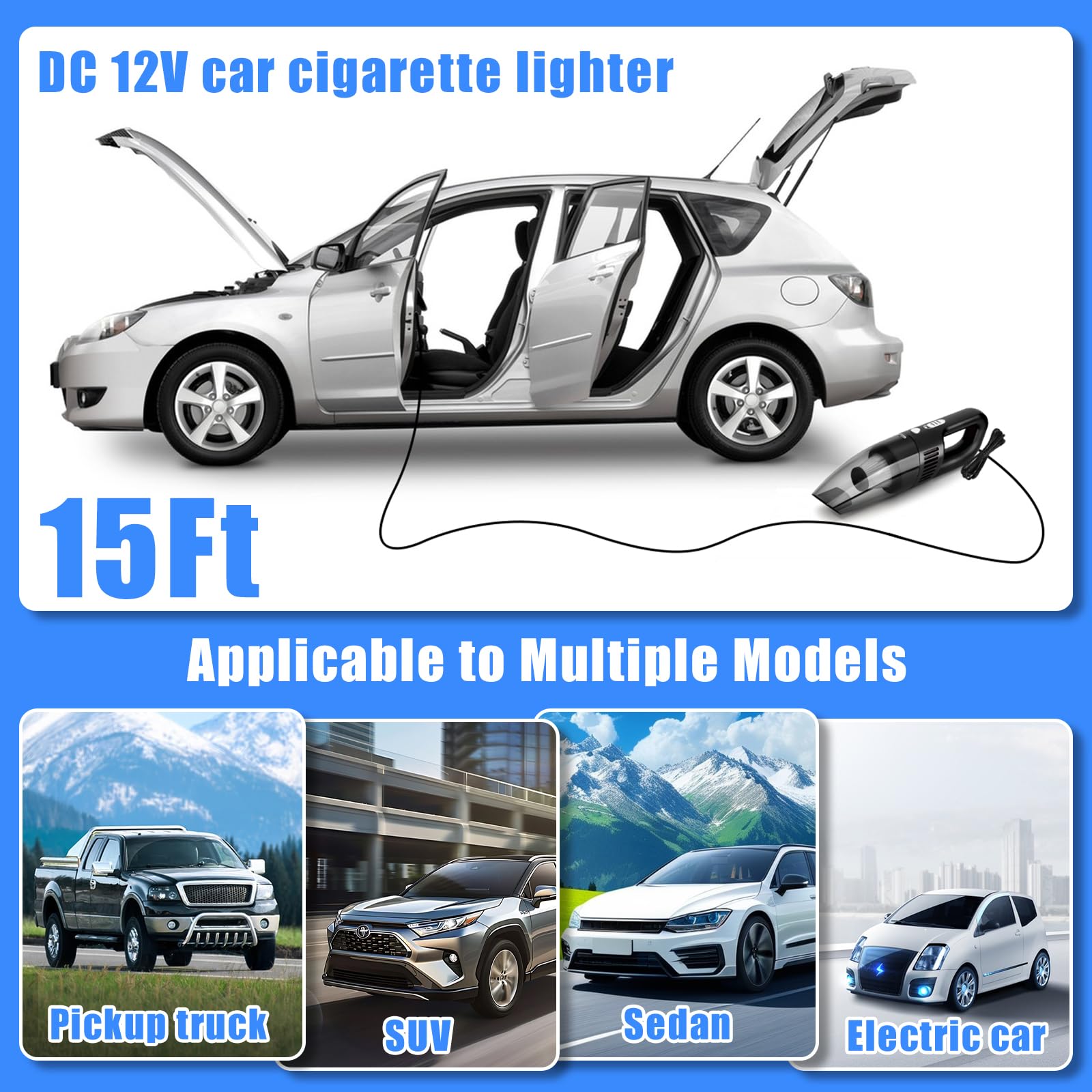 Kit di pulizia per auto, kit per la pulizia degli interni dell'auto, con aspirapolvere portatile ad alta potenza, set di spazzole, strumento per parabrezza, spolverino, asciugamani, strumenti