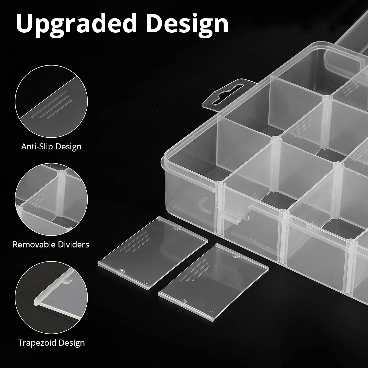 18 Grids Plastic Organizer Box with Dividers, Exptolii Clear Compartment Container Storage for Washi Tapes Beads Crafts Jewelry Fishing Tackles, Size10.8 x 7.7 x 1.7 in