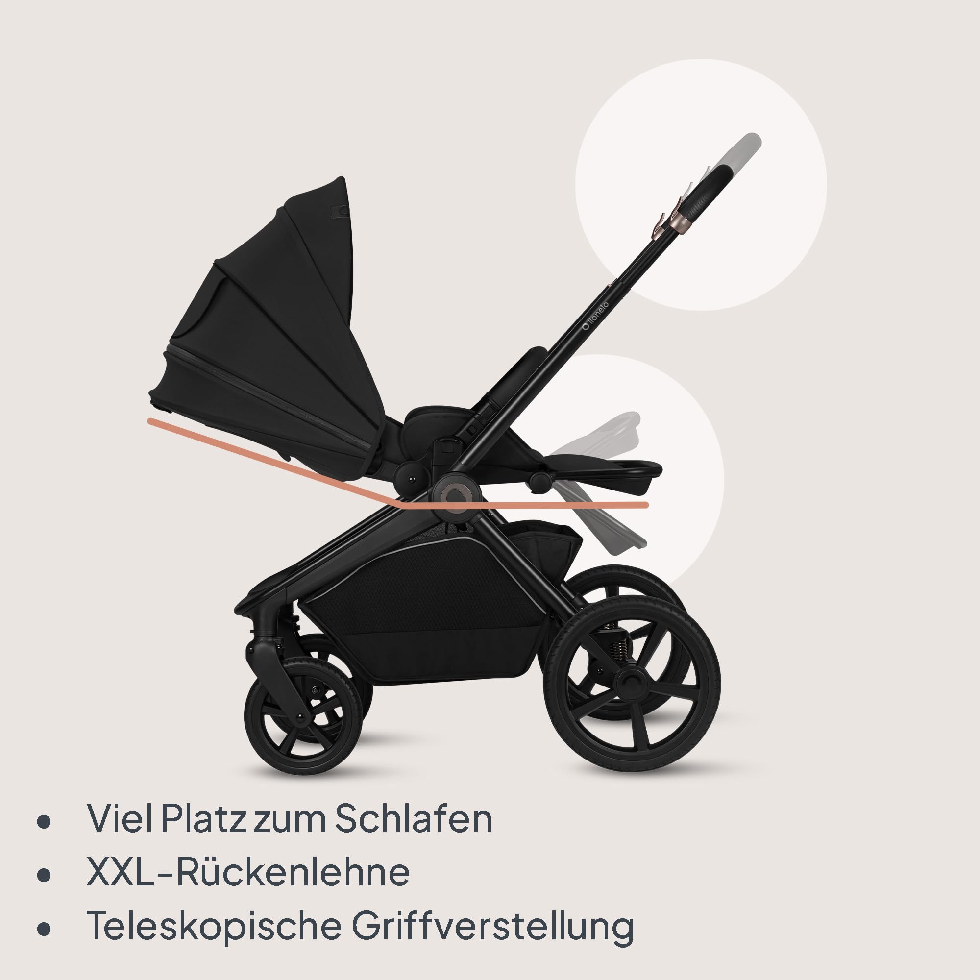 Lionelo Freya Kinderwagen 3 in 1 Kombikinderwagen Reisesystem (0-4 Jahre | bis 22 Kg) faltbarer Babywanne, Sportsitz und Babyschale i-Size 40-87 cm, Federung, PU-Räder, XXL Verdeck UPF50+