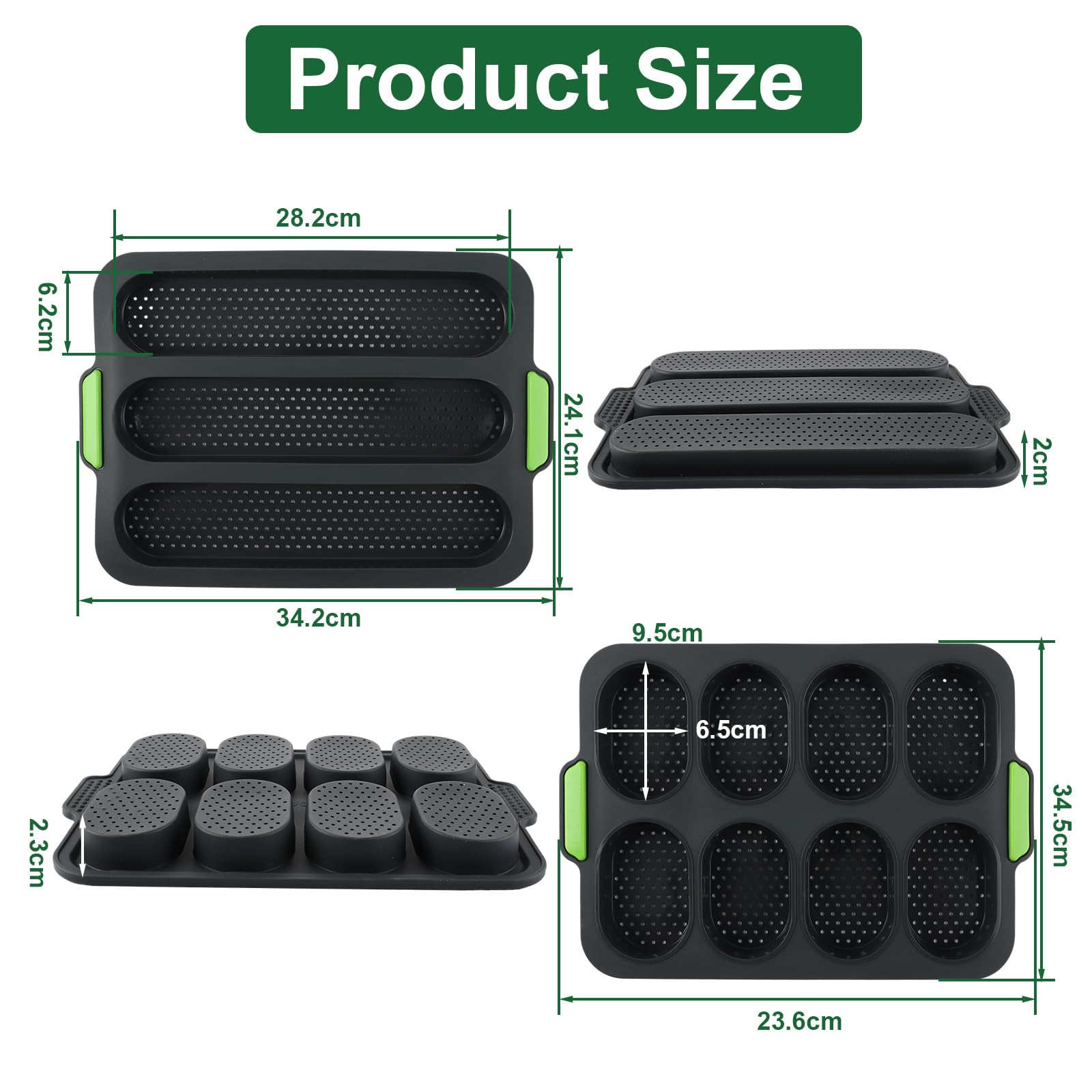 Moule à Pain Et Baguette En Silicone - 2 Moules (3 Et 9 Grilles) + Pinces Et Spatule | Antiadhésif, Lavable Lave-vaisselle
