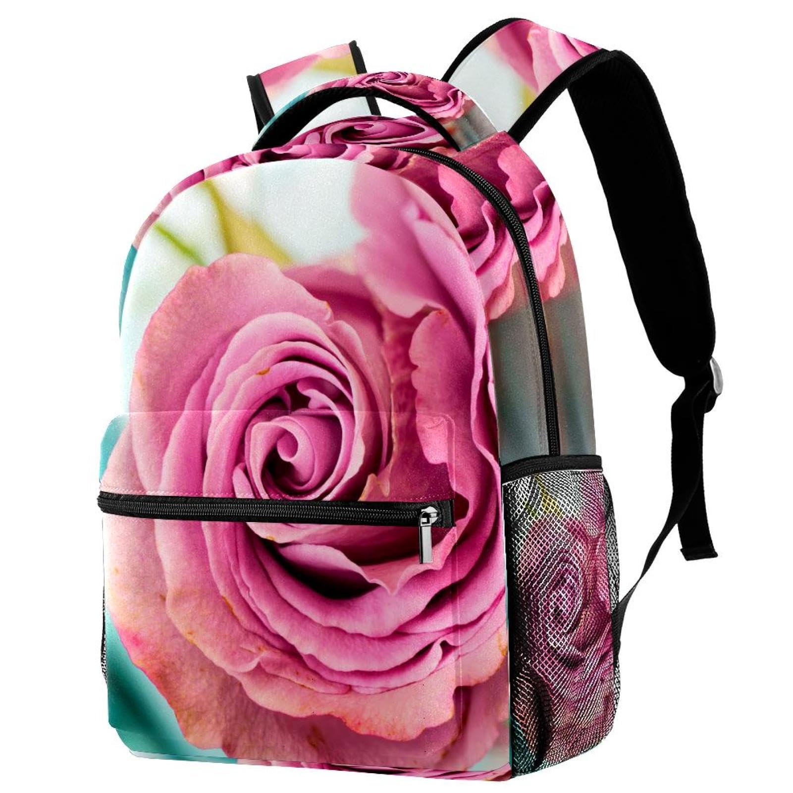 Zaino scolastico per uomini e donne, borsa da viaggio per computer portatile con rosa rosa, zaino leggero per università, zaino casual per libri