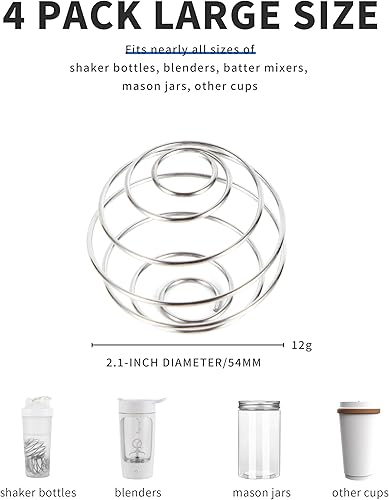 Miniatura 2 de BooMetCheer 4 bolas agitadoras de 2.1 pulgadas de gran tamaño para batidos de proteínas, batidos y aderezos de ensalada, bola agitadora de acero