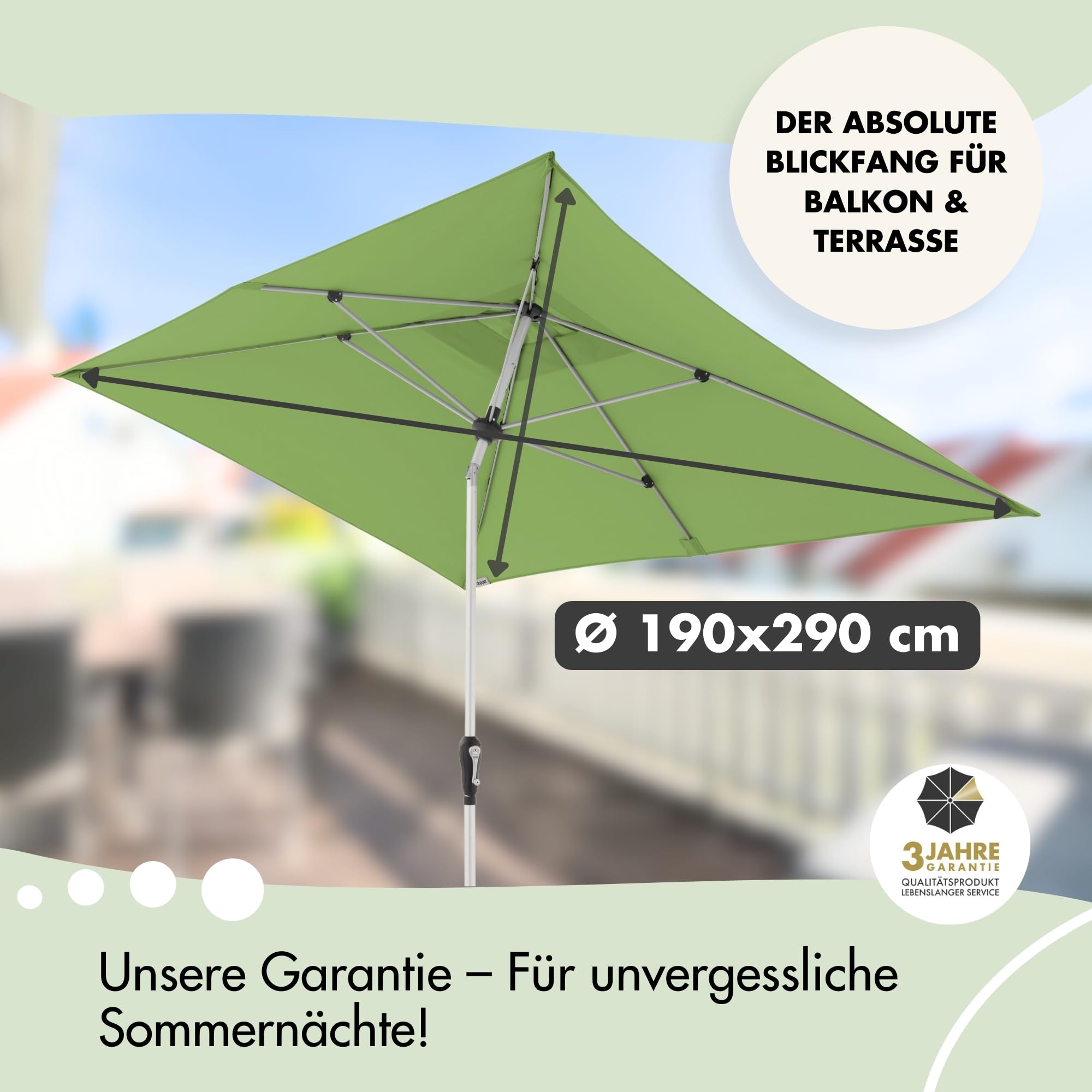 Doppler Sonnenschirm Alu Crank 190x290cm, Off-White, Kurbel, UV-Schutz 80+ | Rechteckiger Gartenschirm, Polyester, Aluminium-Gestell, Auto Tilt – automatisches Neigen per Kurbel