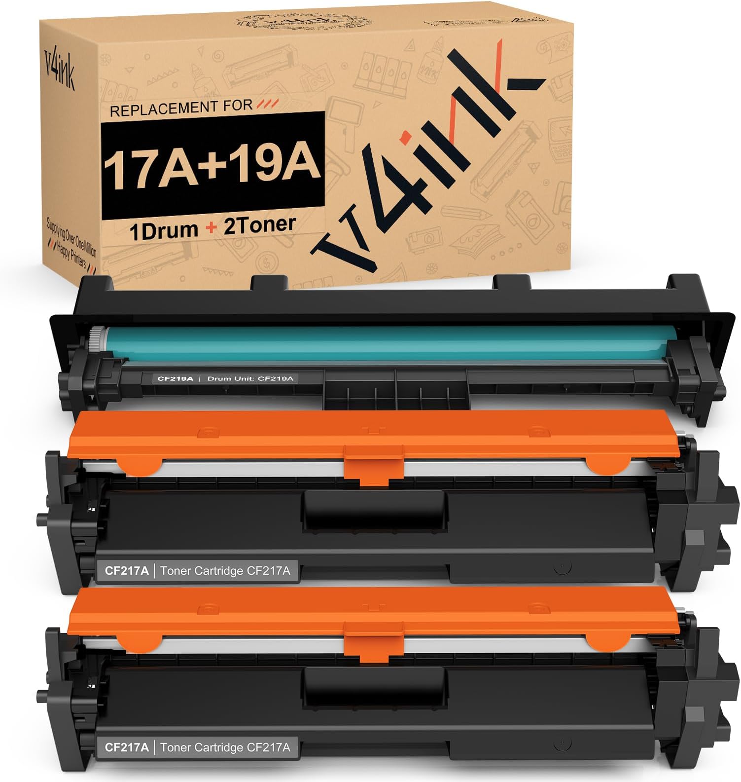 v4ink 3PK Compatible CF217A 17A Toner Cartridge and CF219A 19A Drum Set Replacement for HP Pro M102a M102w MFP M130 MFP M130fn MFP M130fw MFP M130nw Printer Laserjet (2 Toner+1 Drum, 3-Pack)