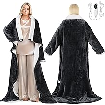 PASAMIC 电动可穿戴加热毯带脚袋,加热毯带袖子,法兰绒和夏尔巴电动投掷,10 热设置和 2-8H 自动关闭,50 * 70"+18",深灰色