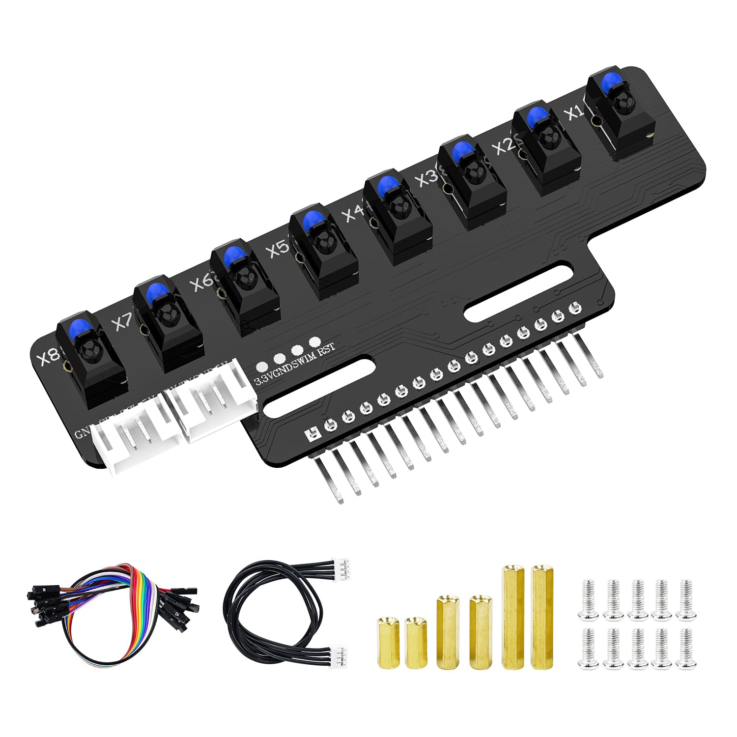 Yahboom 8-Channel Line Patrol Module Sensor 10 Pin,GPIO/IIC/USART,Suitable for RaspberryPi/STM32/UNO/Electronic Projects (8-Channel Module+PH2.0+