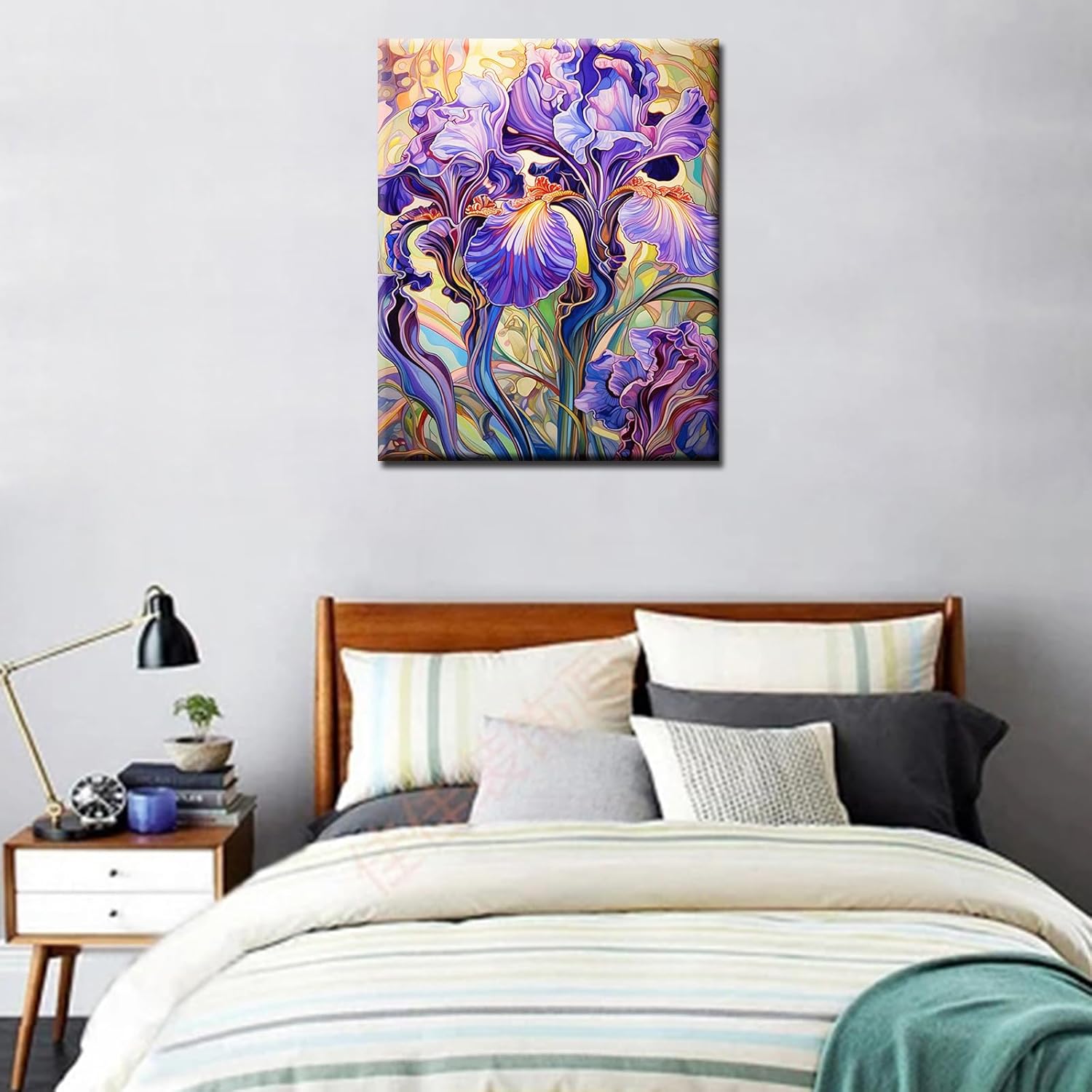 Abstract Violet Flowers Painting by Numbers for Adult Kids Garden Wildflower Paint by Numbers on Canvas Tropical Plants Easy to Paint with Brushes and Acrylic Pigment Room Decor 16x20inch(DIY Framed)