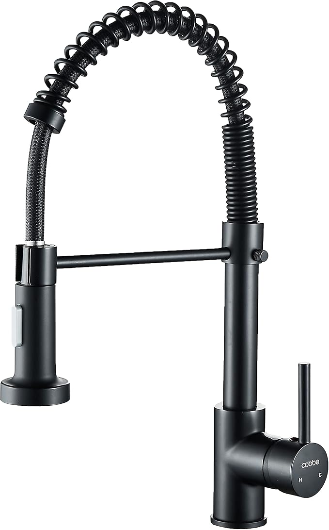 Kitchen Tap with Pull Down Sprayer, Cobbe High Arc Gooseneck Kitchen