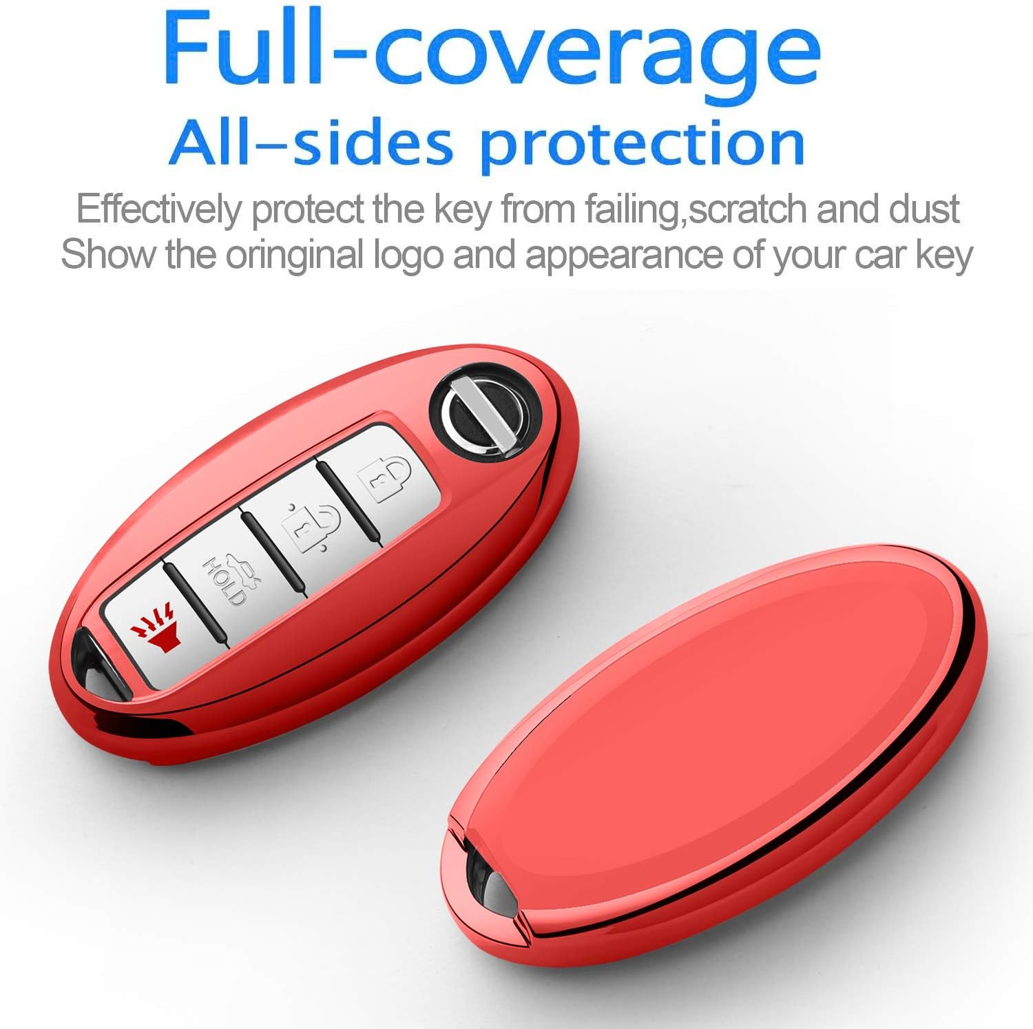 Tukellen Compatible with Nissan Key Fob Cover for Infiniti Key Fob Case Special Soft TPU Key Shell Protector(3 Buttons 4 Buttons 5 Buttons) Red image 2