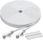 Cat6 Ethernet Cable 50 FT White, BUSOHE Cat-6 Flat RJ45 Computer Internet LAN Network Ethernet Patch Cable Cord - 50 Feet