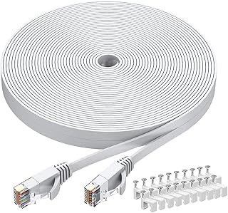 Cat6 Ethernet Cable 30 FT White, BUSOHE Cat-6 Flat RJ45 Computer Internet LAN Network Ethernet Patch Cable Cord - 30 Feet