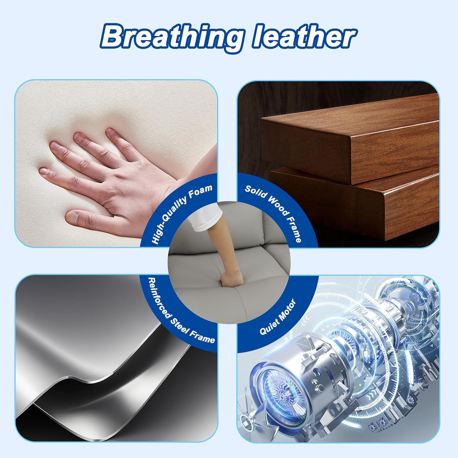 Power Reclining Sofa Set, Leather Sectional Recliner Couch for Living Room with LED Lighting, USB Ports, Storage Console & Cup Holders, Black 3-Piece