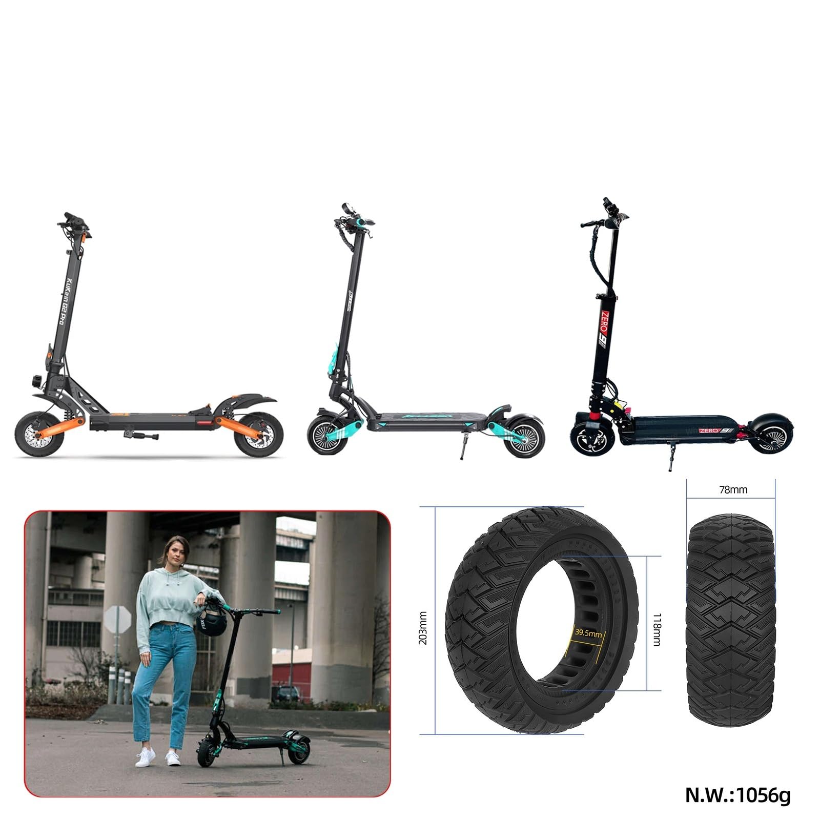 Générique Pneu Trottinette 8.5 Pouce Solide Tout-Terrain 8.5 Pouces .5x3 for Scooter, pièces de résistantes à l'usure et la Perforation