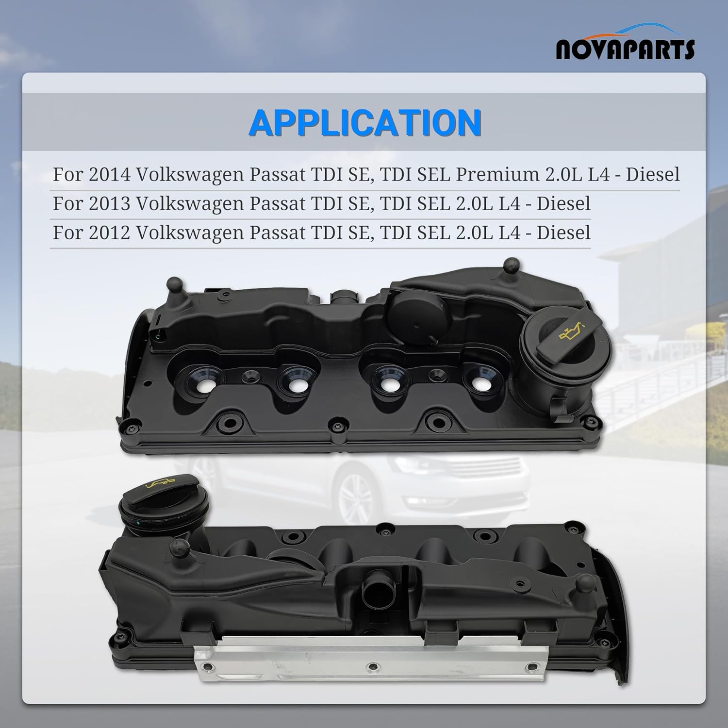 Engine Valve Cover with Valve Cover Gasket, Oil Filler Cap, Bolt 03L103469R for 2012 2013 2014 Volkswagen VW Passat 2.0L Diesel Replaces # 03L-103-469-R 264-769 03L103469C 03L103469H