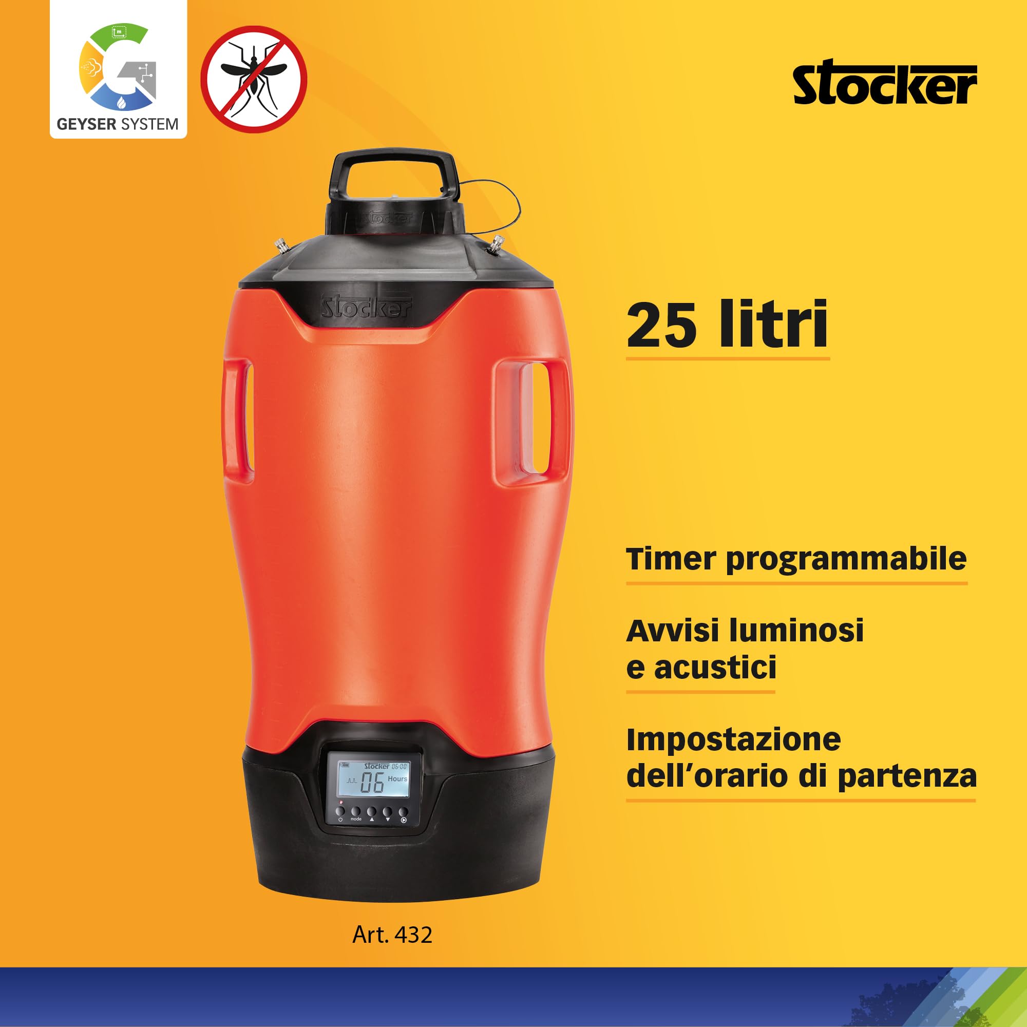 STOCKER - Nébuliseur de jardin électrique Geyser Evolution 25 L - Batterie 21 V - Kit complet anti-moustiques - Extensible jusqu'à 135 m