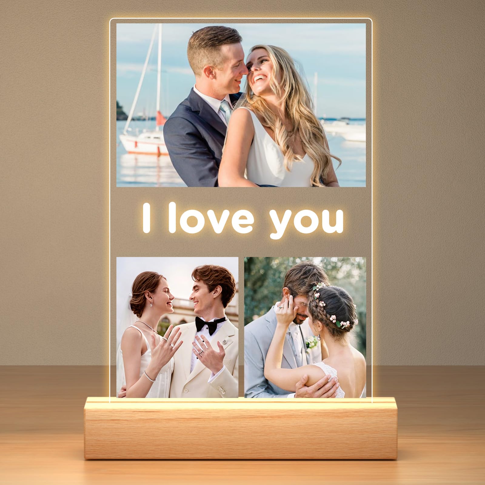 Personalised Photo Frame with Night Light, Custom Picture Frame with Photo, Customised Gifts for Girlfriend Boyfriend, Personalised Anniversary Couple Gifts for Women Men Him Her Wife โ image 1