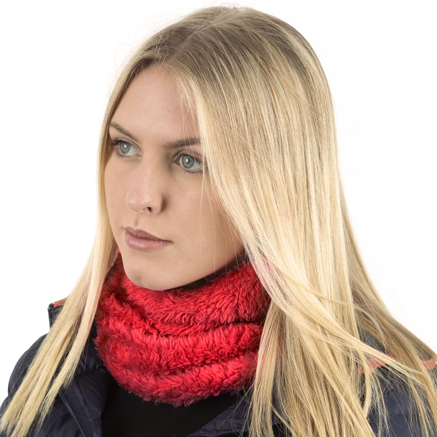 Toskatok Women's Red Unisex Mens Kids Cosy Warm Snug Teddy Fur Fleece Ultra Soft Microfibre Dense Pile Balaclava Hood Snood Neckwarmer