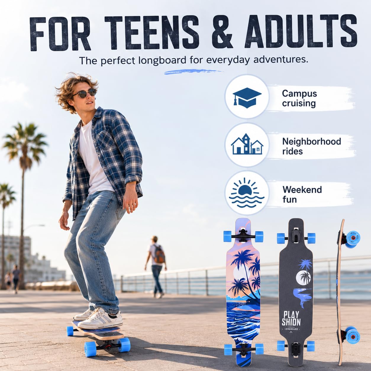 Playshion 39" Longboard Drop-Through Freestyle, Roulements ABEC 11