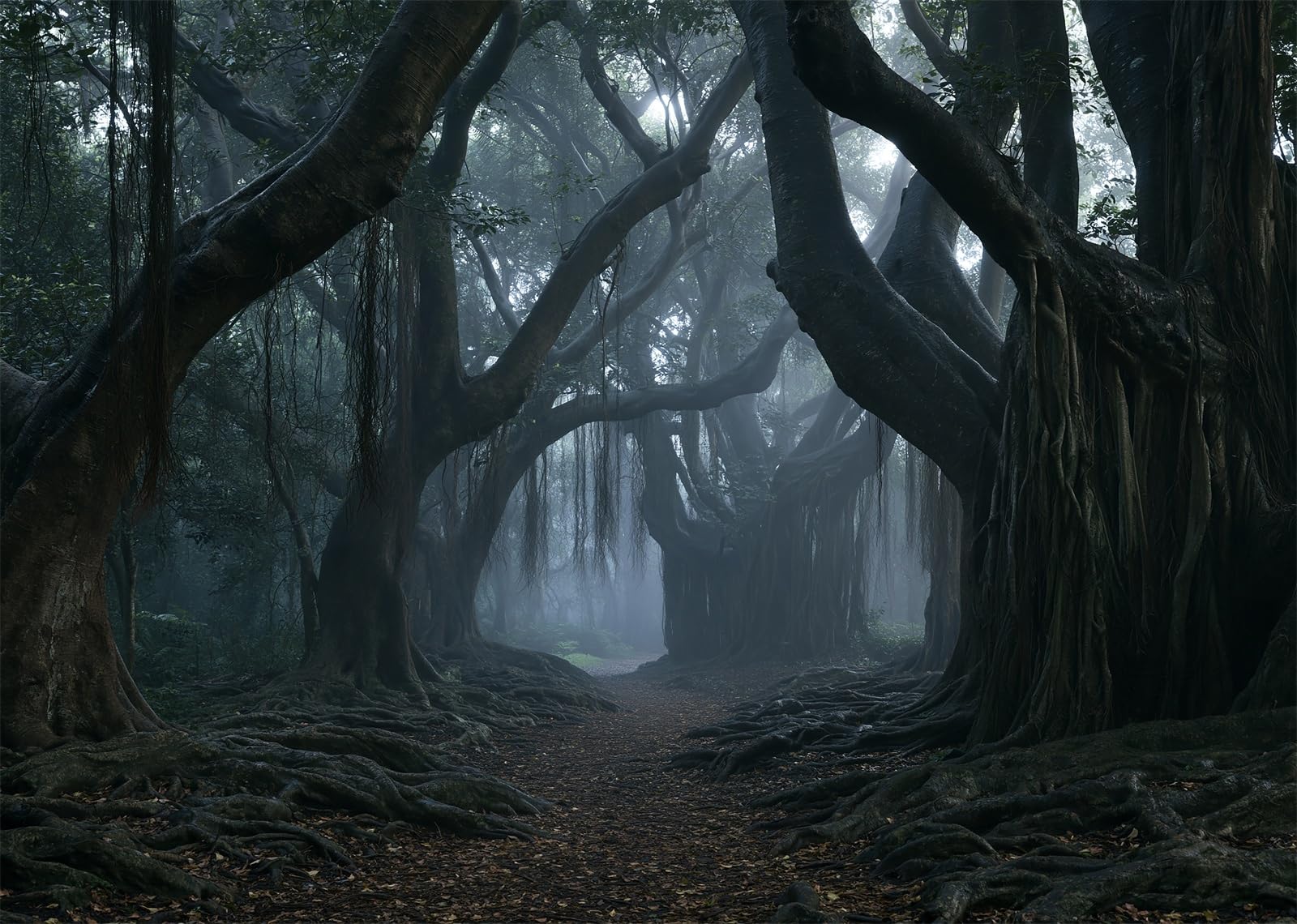 10x10FT (3x3m) Camino Árboles En Niebla Azul Fondo Fotográfico