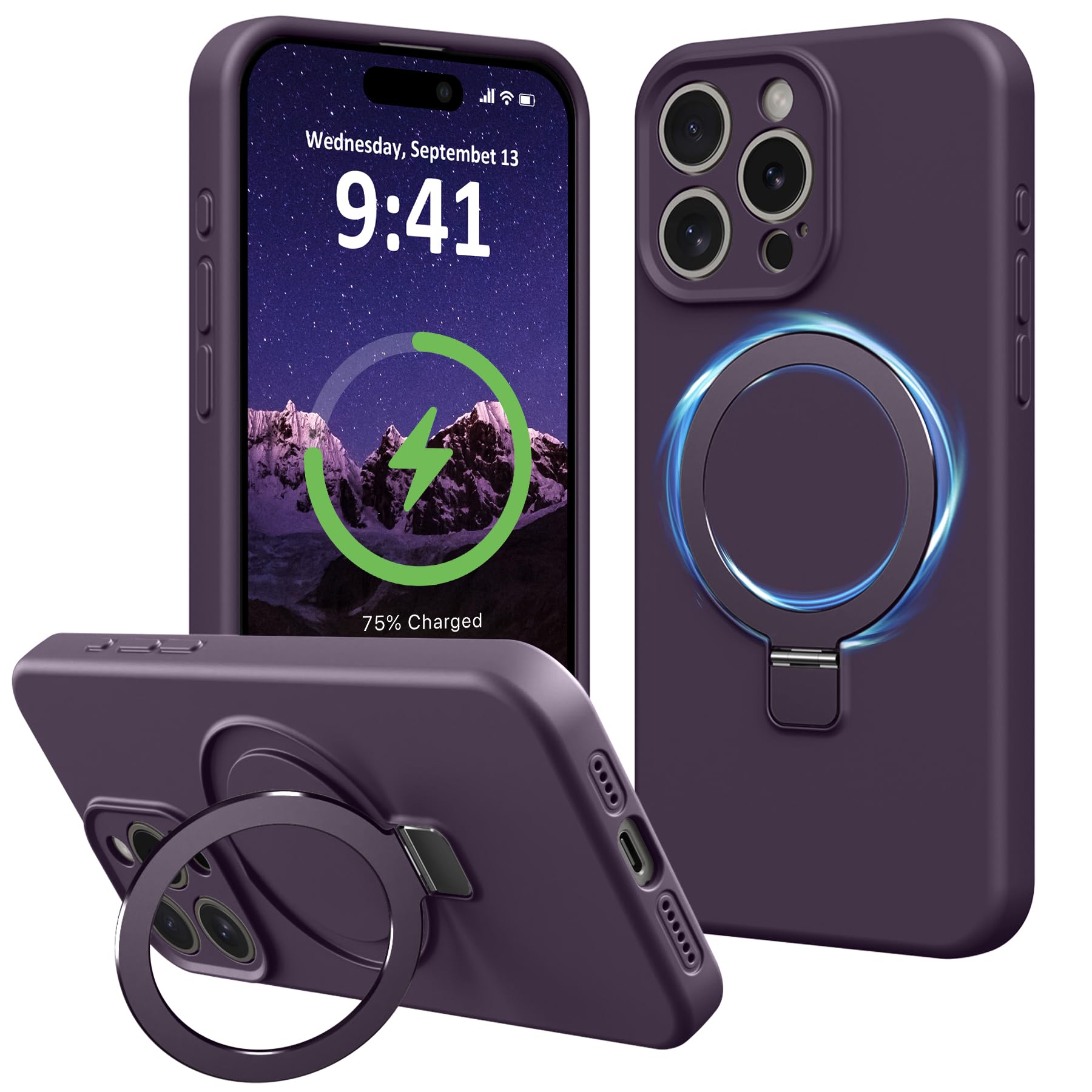 Vanxiliiy Compatible with iPhone 13 Pro Case with Stand, Full Camera Protection Slim Liquid Silicone Phone Cases Fit for iPhone 13 Pro Compatible with