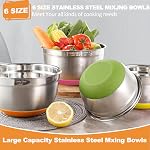 Umite Chef Mixing Bowls with Airtight Lids, 6 Piece Stainless Steel Metal Bowls, Measurement Marks & Colorful Non-Slip Bottoms Size 7, 3.5, 2.5, 2.0,1.5, 1QT, Great for Mixing & Serving