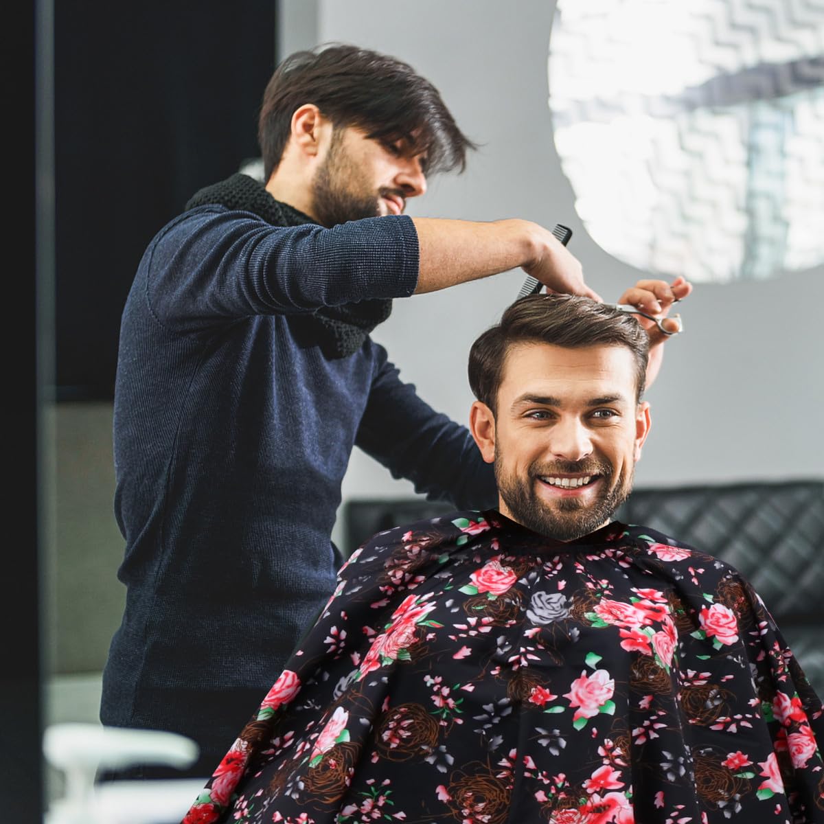 VALICLUD Capa para Cortar Pelo Adulto Estampado de Rosas, Tela Ligera y Resistente, Capa de Peluquería para Salón y Uso Doméstico, Delantal para Corte y Tinte de Cabello