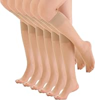 EVERSWE Women's Ultra Sheer 15D Knee High Stockings 6 Pairs - Silky Stay-Put Black Nude Hosiery