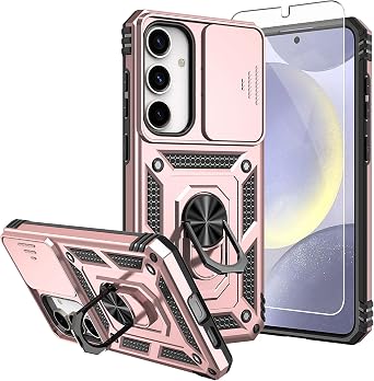 for Galaxy S25 Plus Case,Samsung Galaxy S24 Plus Case,with Screen Protectors and Camera Cover,[Military Grade] 16ft.Drop Tested Cover with Magnetic Kickstand, Rose Gold