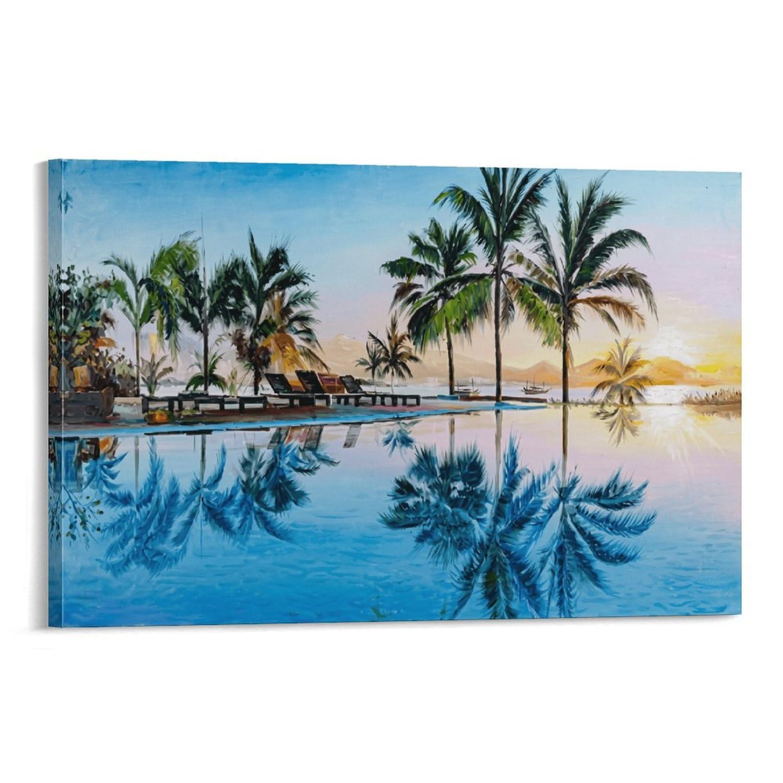 XPASHIQWC Palm Tree Wall Decor Poster Swimming Pool Giclee Canvas Prints Modern Wall Art Picture Wall Hanging for Bedroom Living Room Decor 20x30inch(50x75cm)